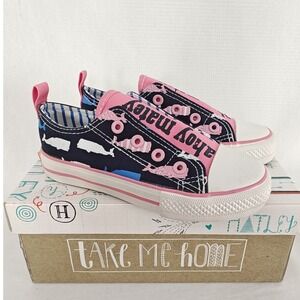 Hatley Sneakers Slip On Canvas Nautical Whales Ahoy Matey Pink Blue White New 12